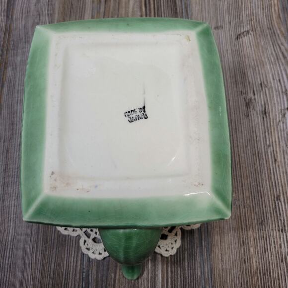 Cottagecore Square Green w Floral Majolica Teapot, Made in Japan - Picture 7 of 7